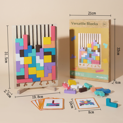 Montessori wooden blocks and shapes game