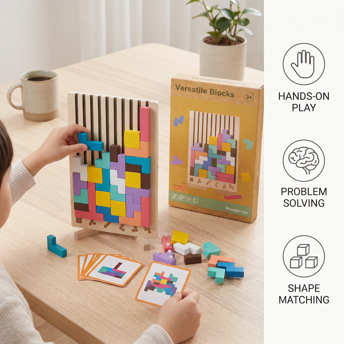 Montessori wooden blocks and shapes game