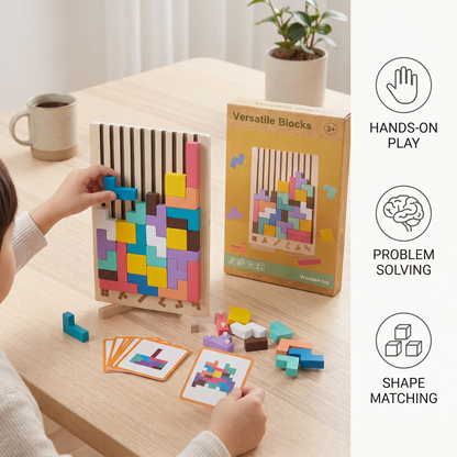 Montessori wooden blocks and shapes game