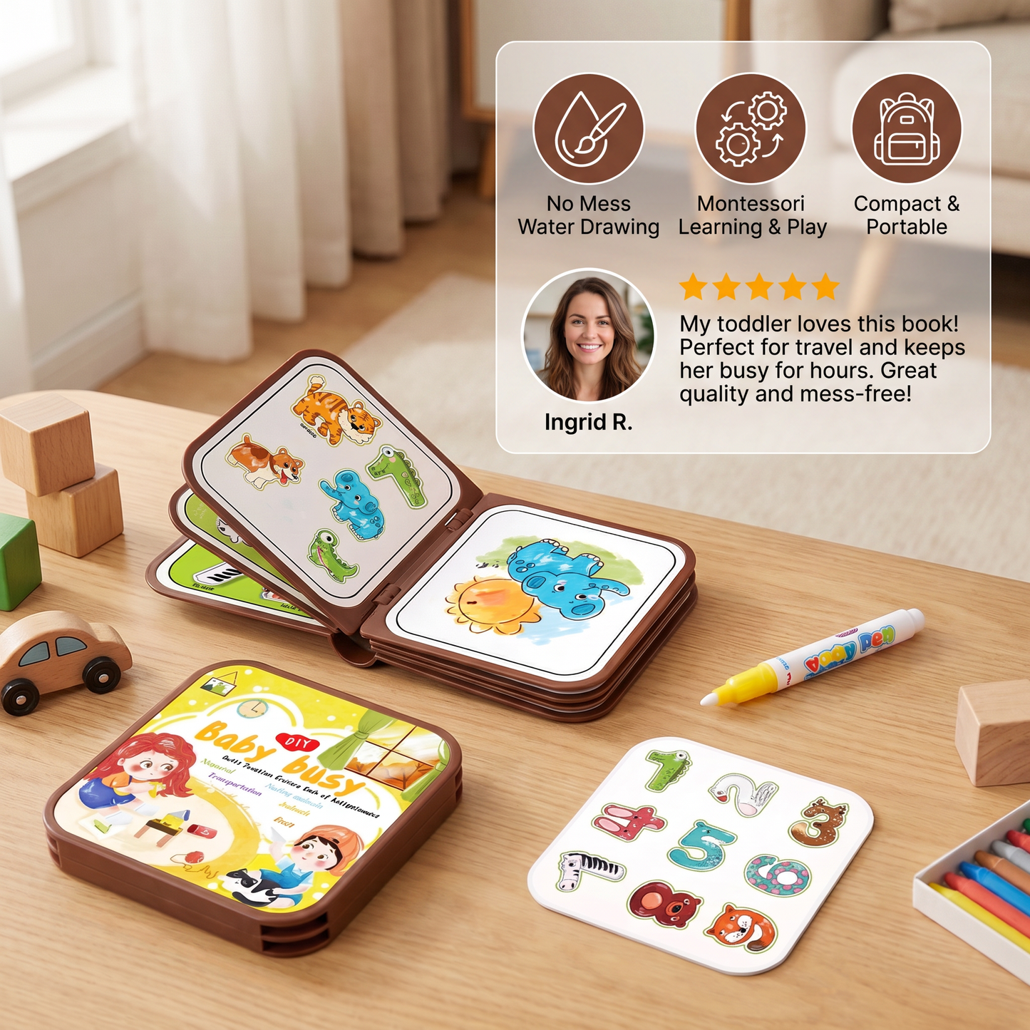 2-in-1 Magical Montessori Story Book for Water Drawing and Playing