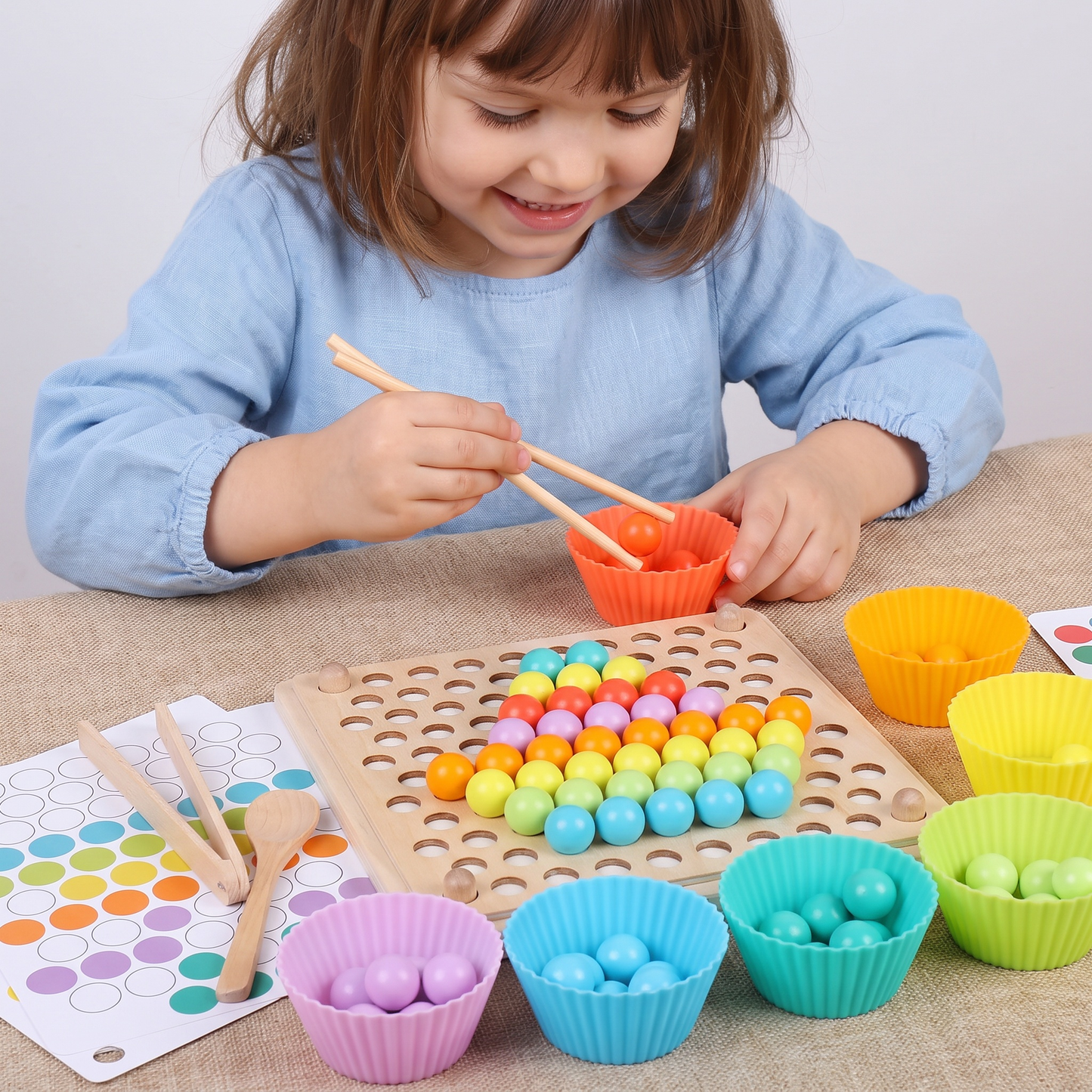 Montessori Wooden Bead Sorting Game