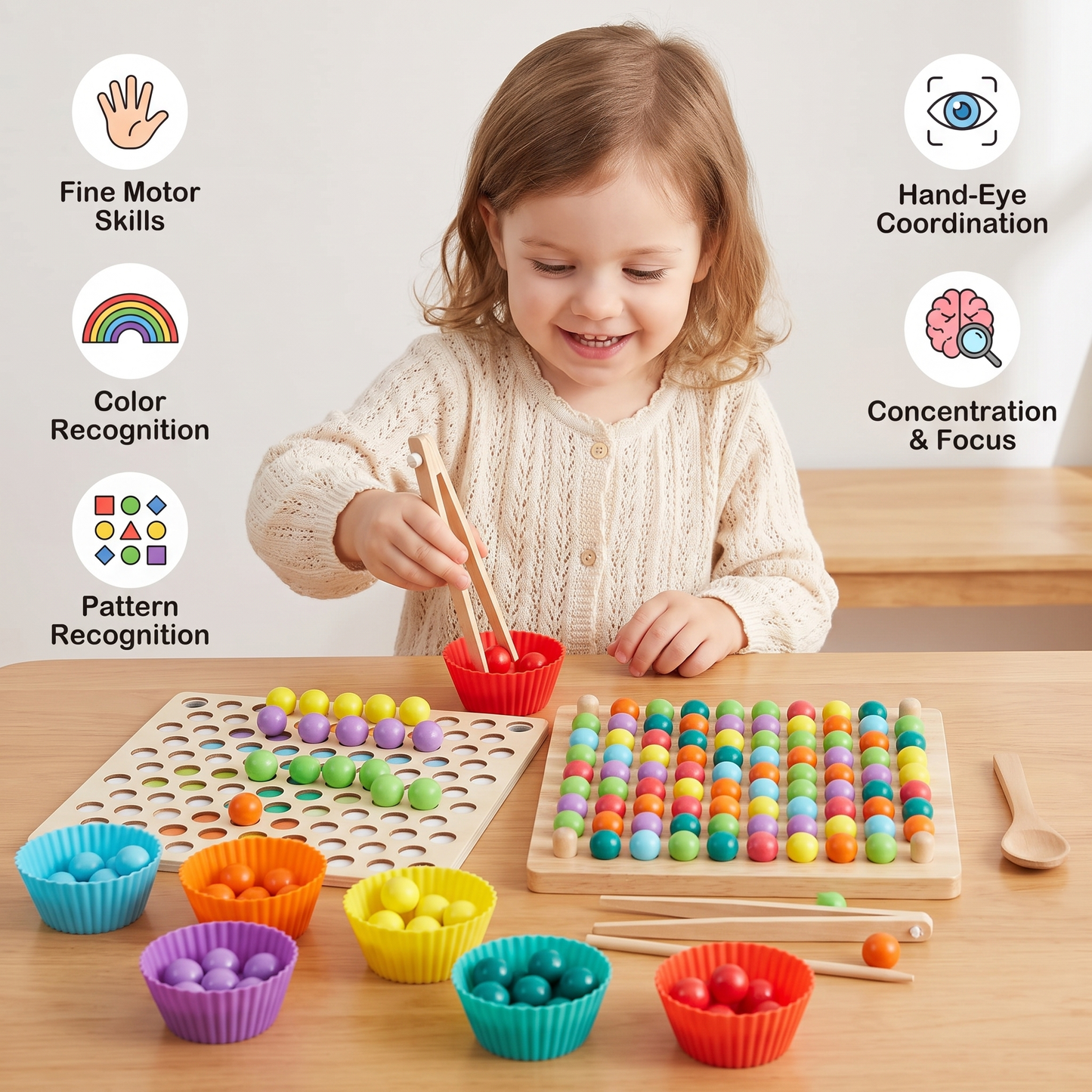Montessori Wooden Bead Sorting Game