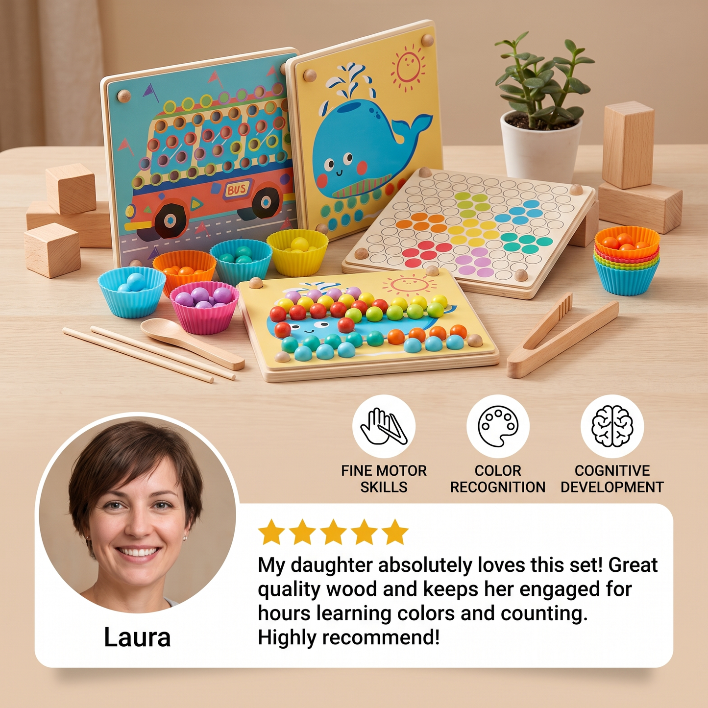 Montessori Wooden Bead Sorting Game