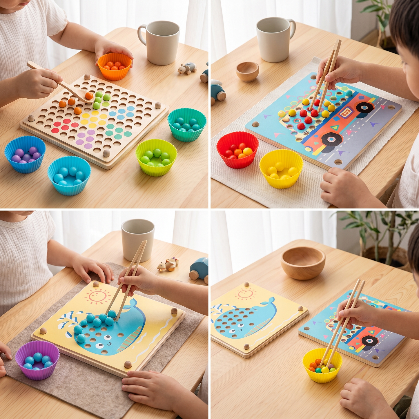 Montessori Wooden Bead Sorting Game