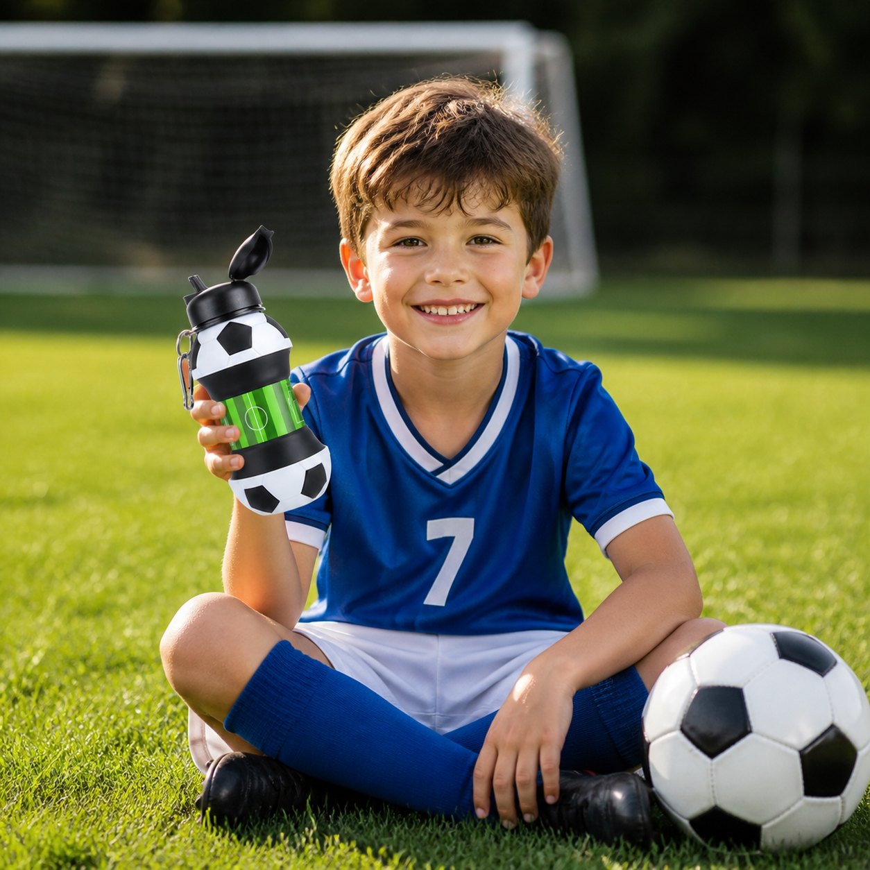 Foldable & Durable Silicone Football Water Bottle