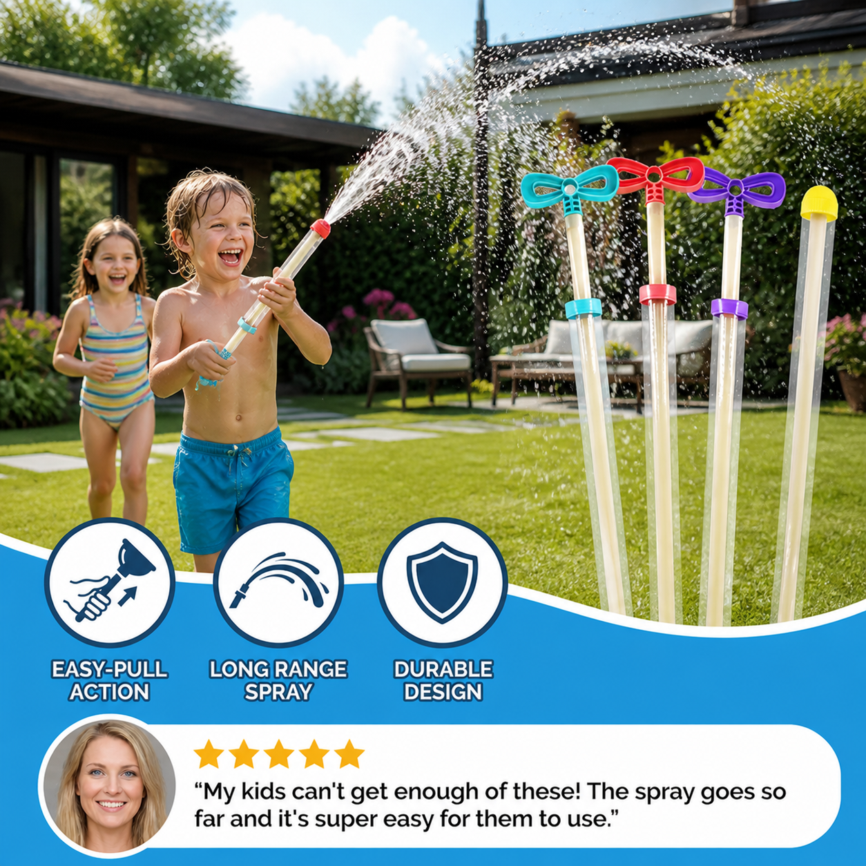 Kids Water Spray Blaster – Handheld Pull Spray Toy for Outdoor Fun