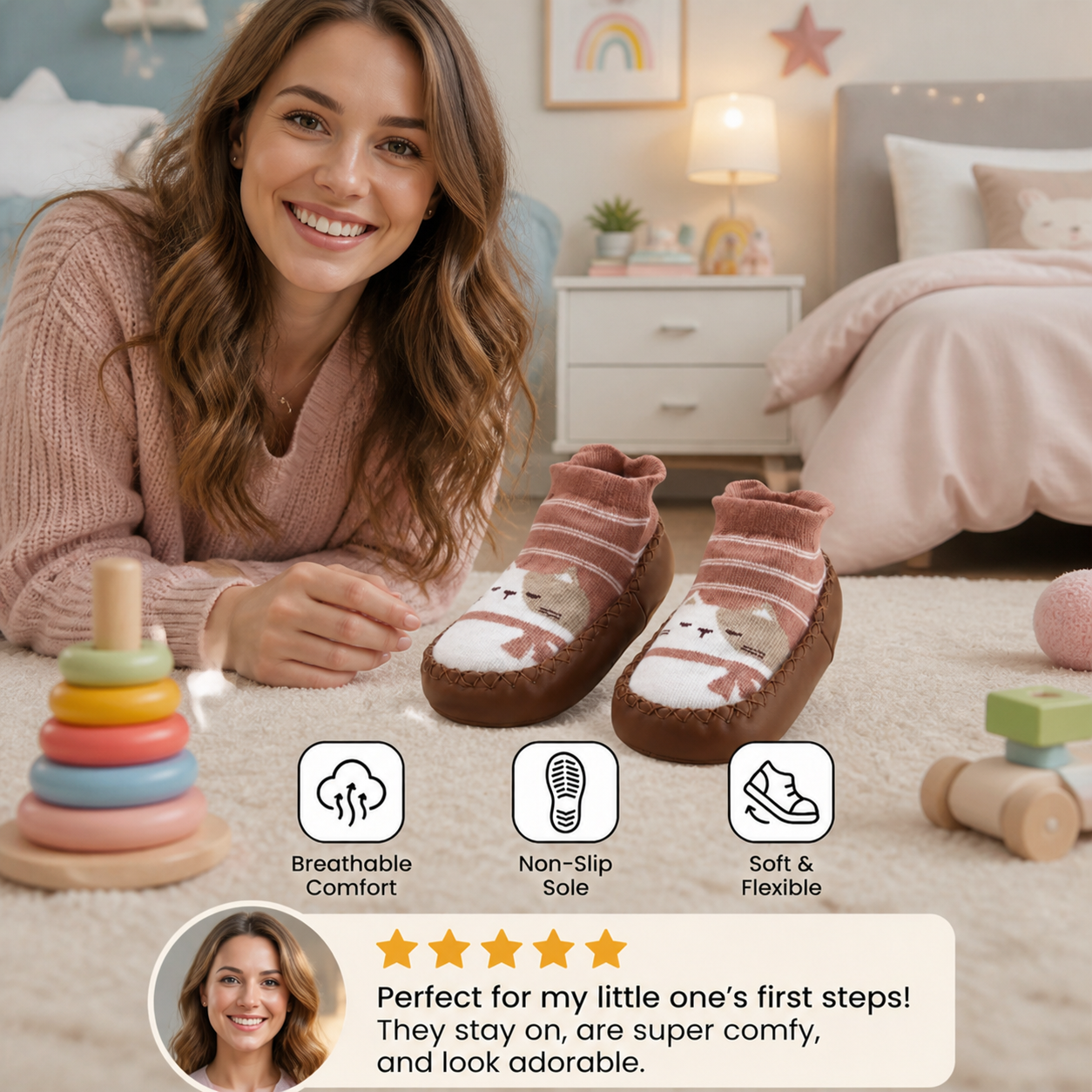 Baby Breathable Sock Shoes – Non-Slip Soft Sole Walking Socks for Infants & Toddlers