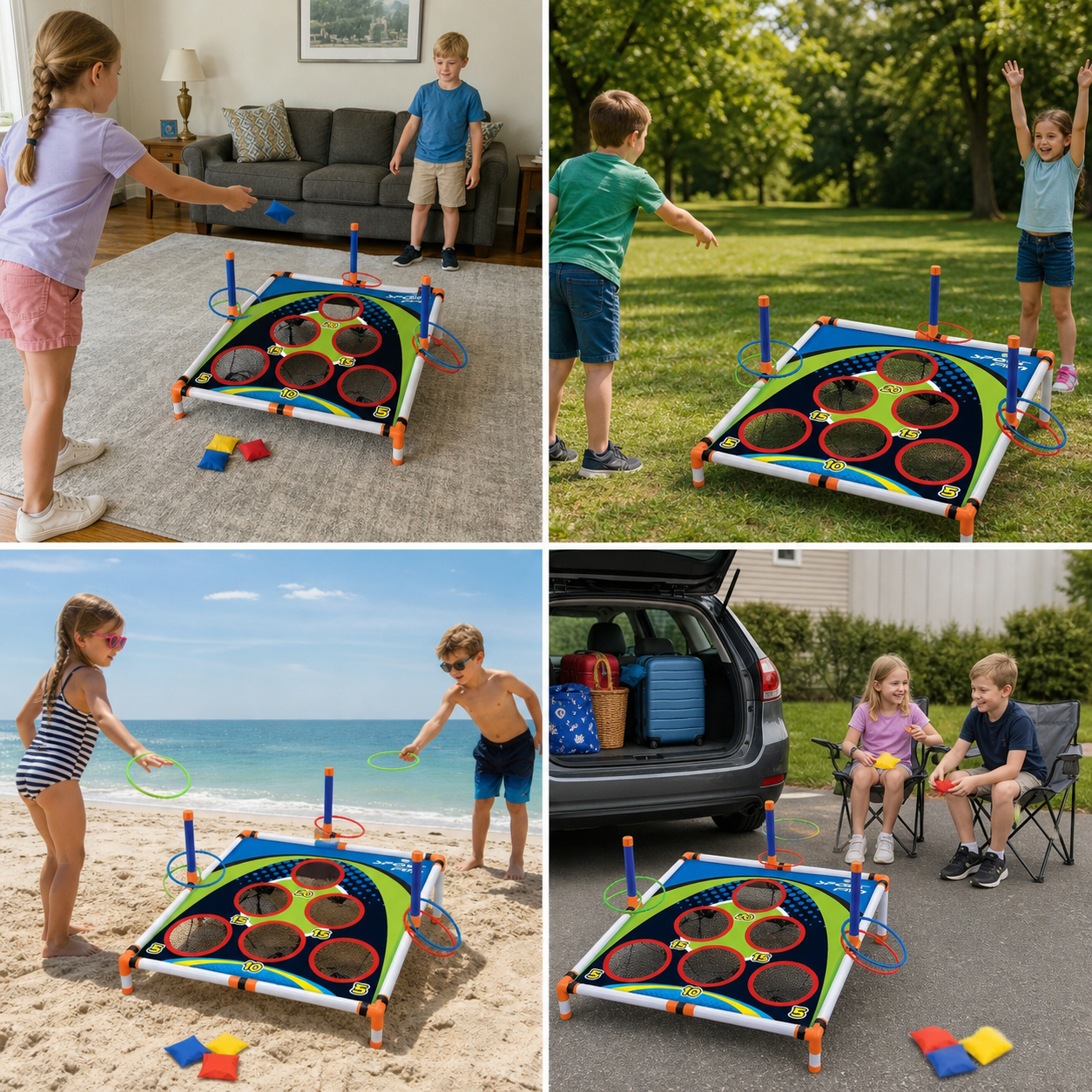 2-in-1 Cornhole & Ring Toss Game Set – Easy Setup for Garden & Travel