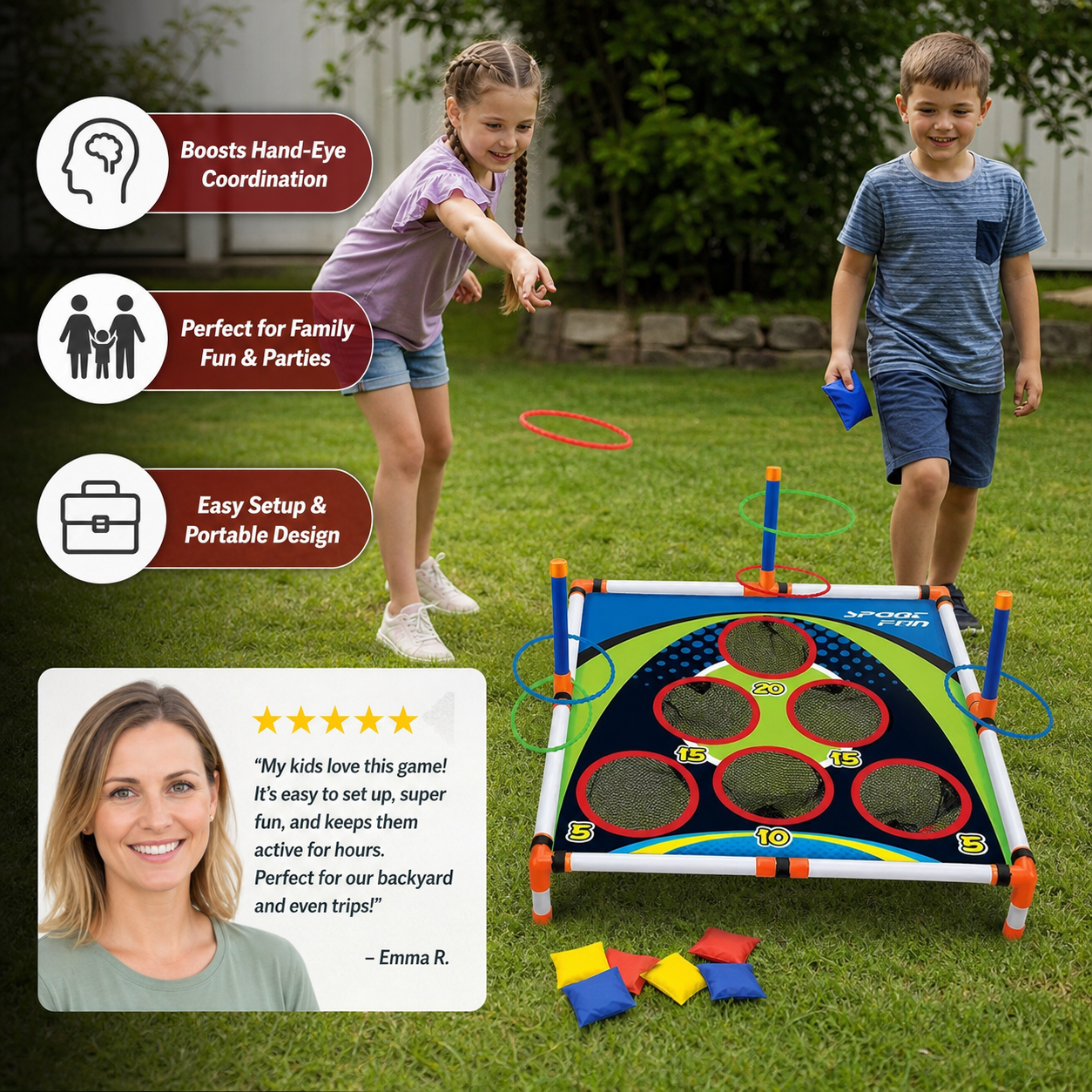 2-in-1 Cornhole & Ring Toss Game Set – Easy Setup for Garden & Travel