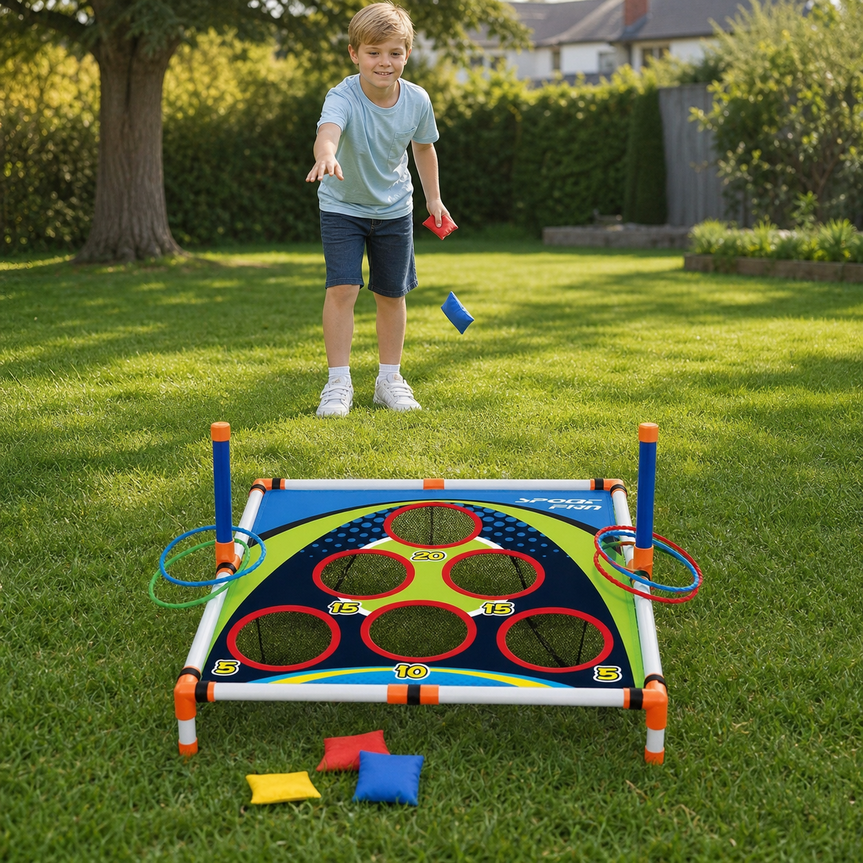 2-in-1 Cornhole & Ring Toss Game Set – Easy Setup for Garden & Travel
