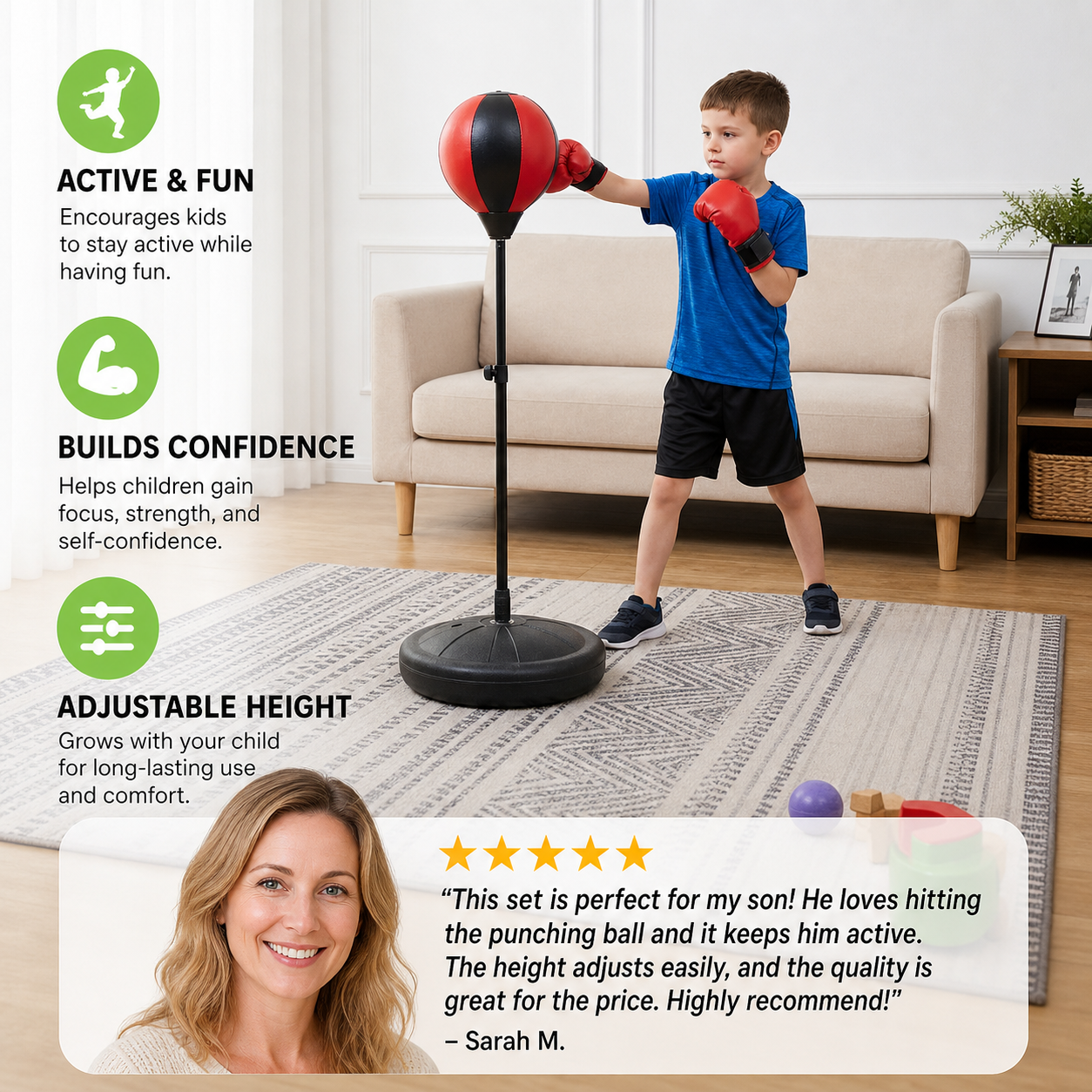 Kids Boxing Set with Standing Punching Bag & Gloves – Adjustable Height Training Set for Ages 3–8