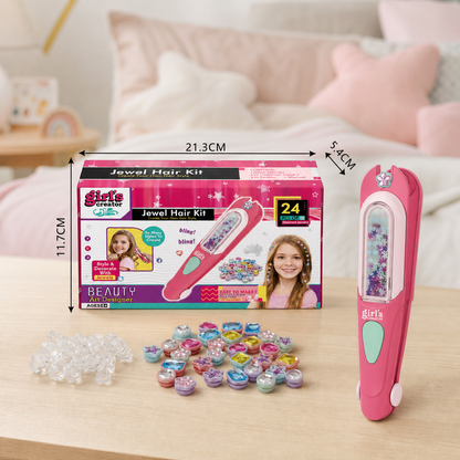 Kids Hair Gem Styling Kit – Hair Gem Stamper with Reusable Sparkling Gems