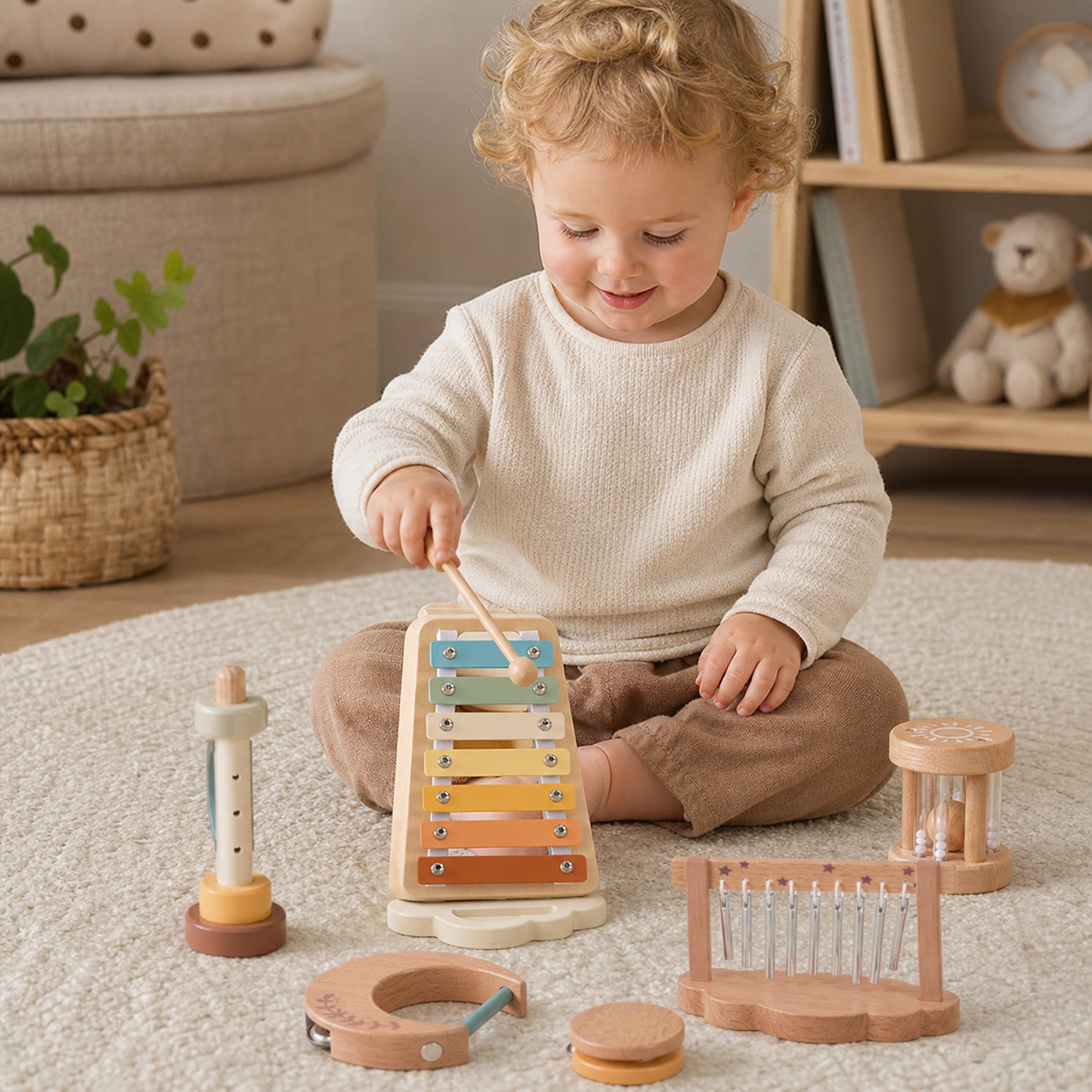 6-Piece Wooden Baby Musical Instrument Set – Sensory Sound & Music Toy