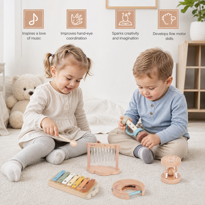 6-Piece Wooden Baby Musical Instrument Set – Sensory Sound & Music Toy