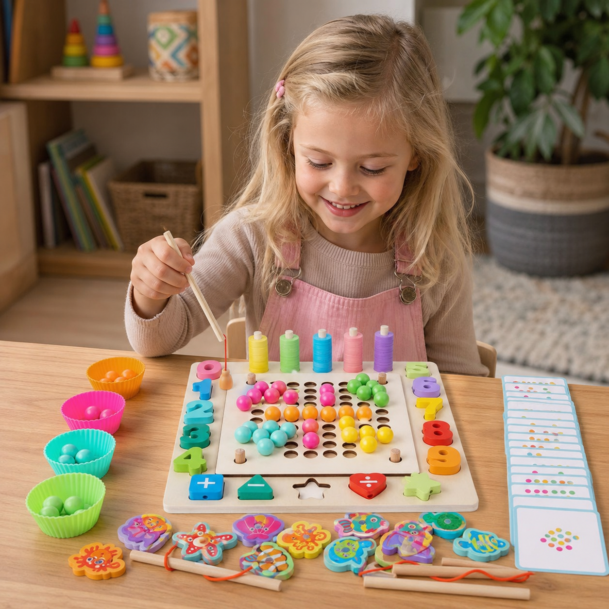 6-in-1 Montessori Wooden Fishing Game – Numbers, Colours & Fine Motor Skills Learning Toy for Kids