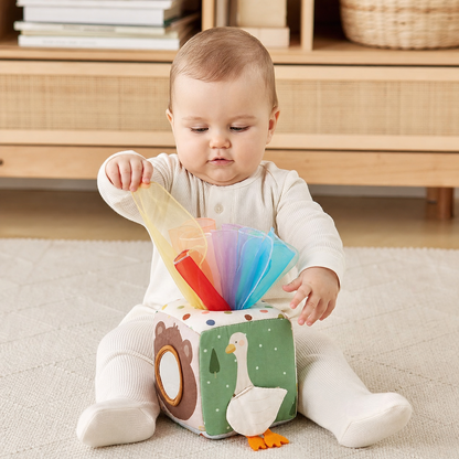 Montessori Baby Sensory Tissue Box – Soft Crinkle & Touch Activity Toy