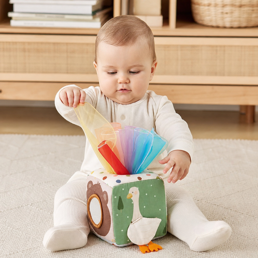 Montessori Baby Sensory Tissue Box – Soft Crinkle & Touch Activity Toy