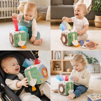 Montessori Baby Sensory Tissue Box – Soft Crinkle & Touch Activity Toy