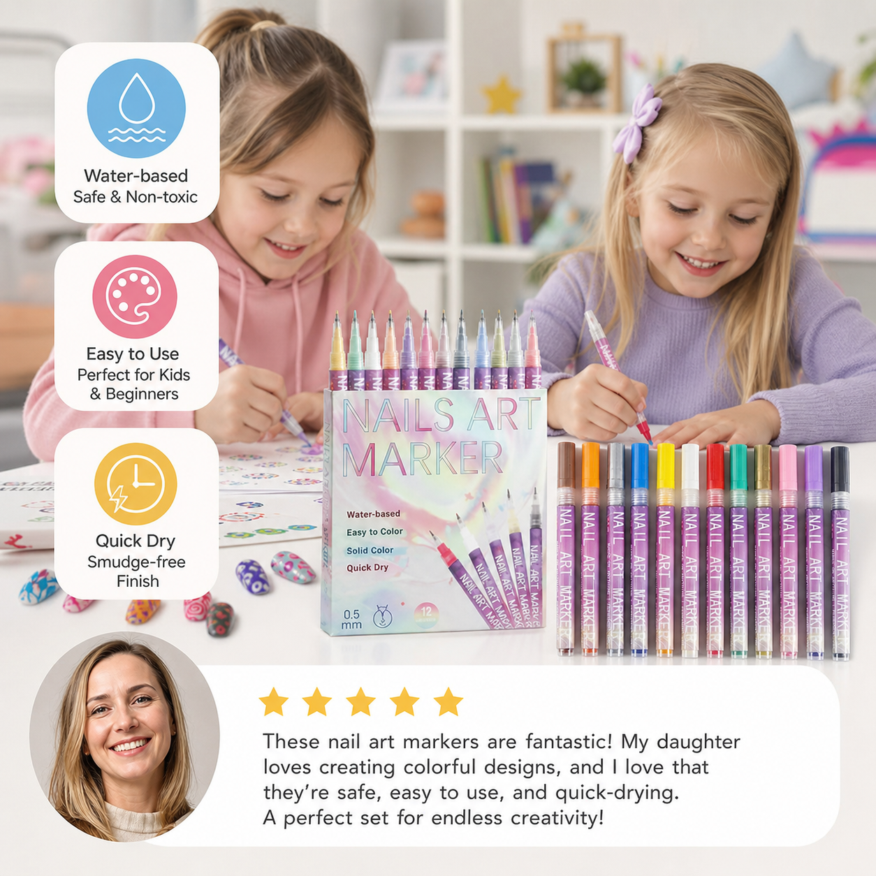 Nail Art Marker Set with Precision Tip – Acrylic Pens for Detailed Nail Designs