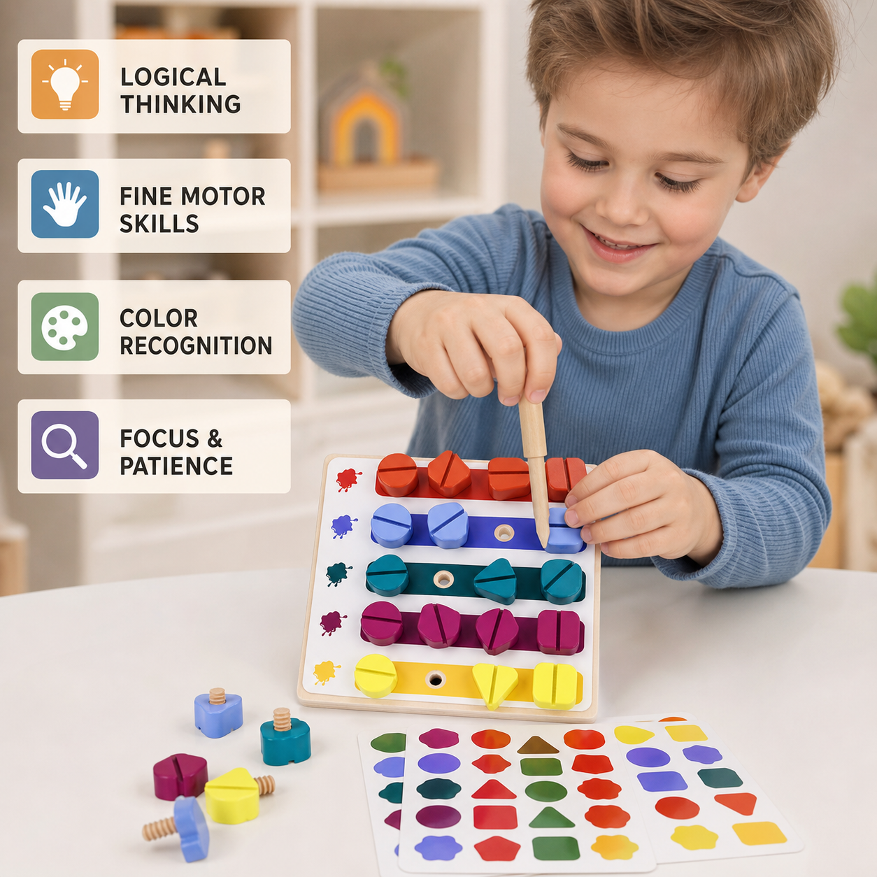 Montessori Screw, Wood, and Color Toy