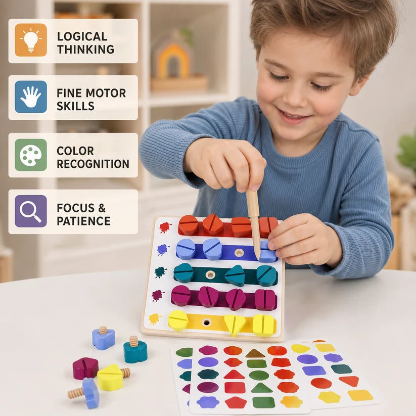 Montessori Screw, Wood, and Color Toy