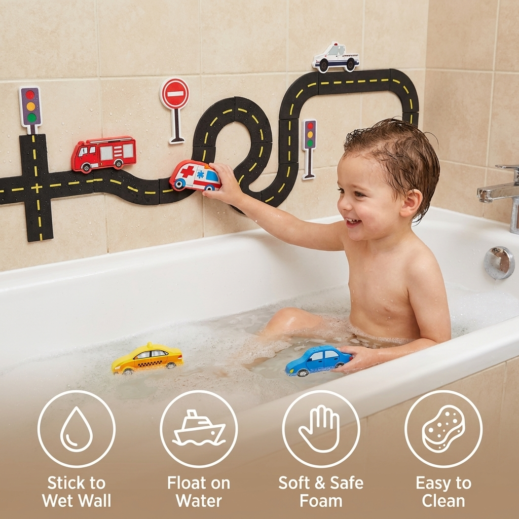 Self-adhesive Roads & Car Bath Toy