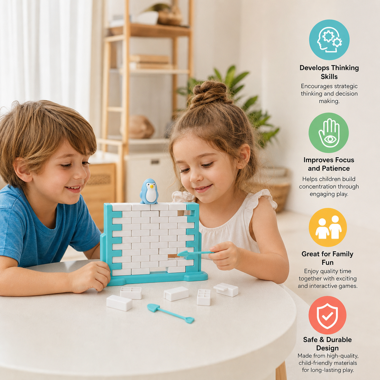 Penguin Brick Push Balance Family Game