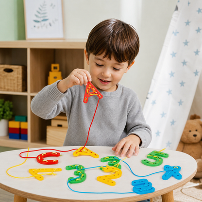 Letters and Numbers Wooden Threading Educational Toy