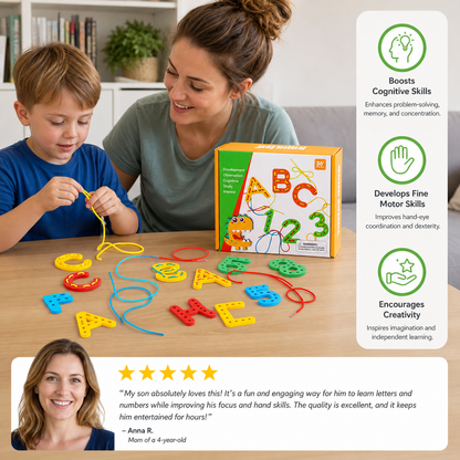 Letters and Numbers Wooden Threading Educational Toy