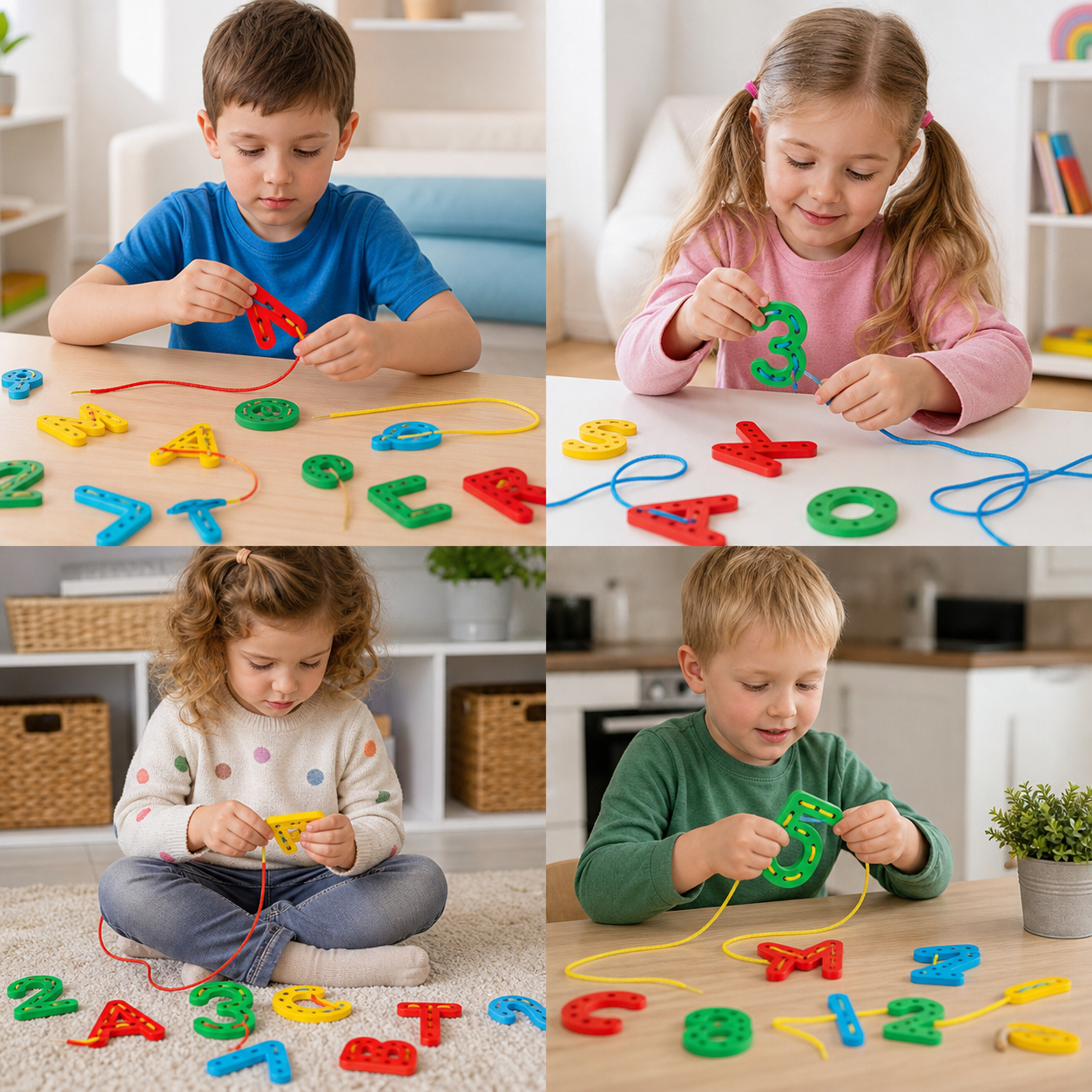 Letters and Numbers Wooden Threading Educational Toy