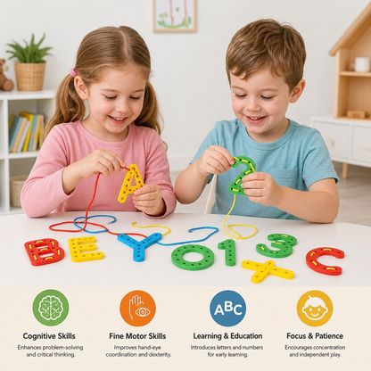 Letters and Numbers Wooden Threading Educational Toy