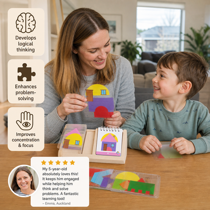 Geometric colours and shapes puzzle game – promotes logical thinking!