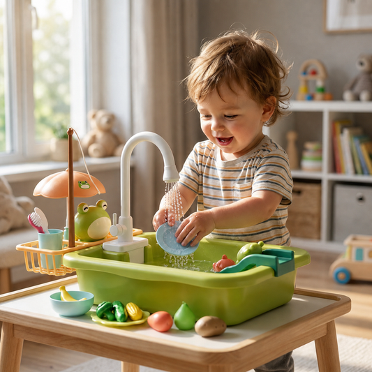Kids Play Kitchen Sink Set with Running Water & Fishing Game