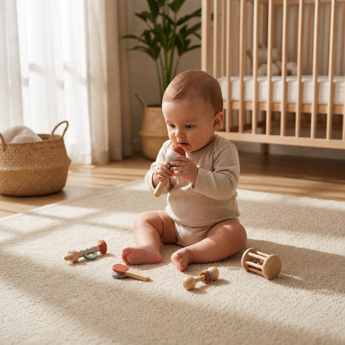 Montessori Wooden Baby Music Set – 5-Piece Sensory Rattle Toy Collecti ...