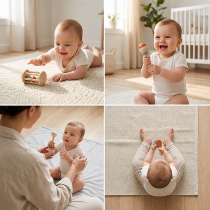 Montessori Wooden Baby Music Set – 5-Piece Sensory Rattle Toy Collection