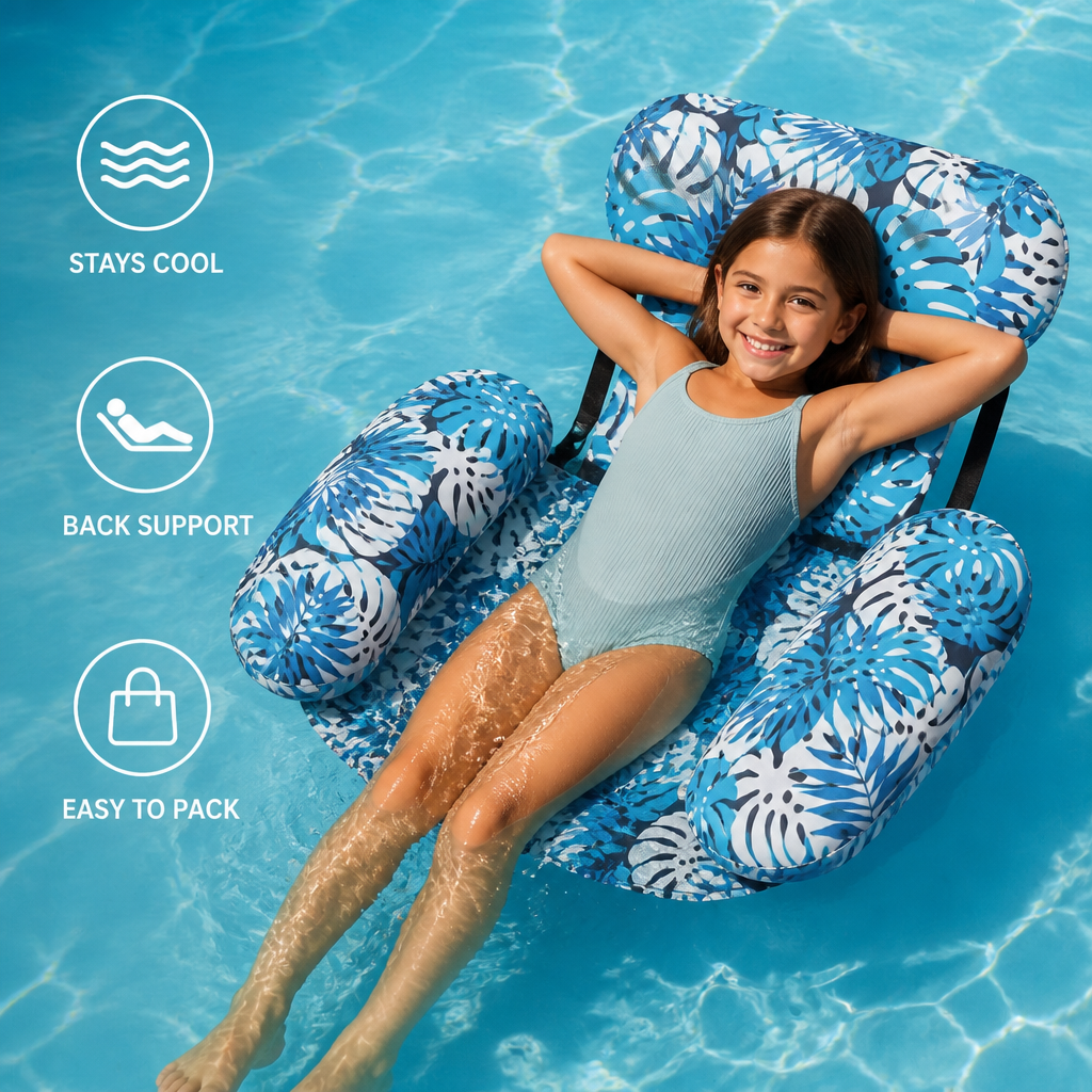 Inflatable Pool Hammock with Backrest – Foldable Water Lounge