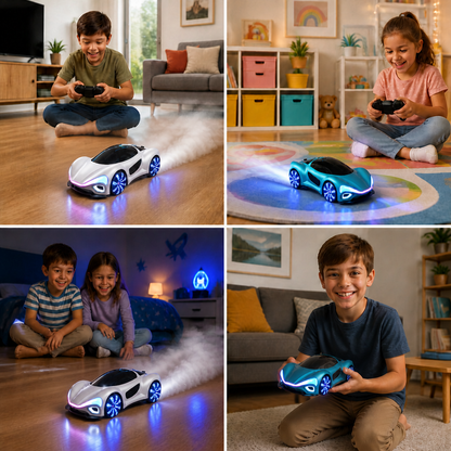 Light-Up RC Drift Car with Spray Effect & Charging Station