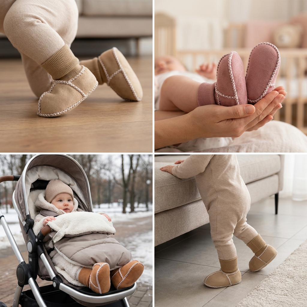 Lined baby winter sock shoes in suede look