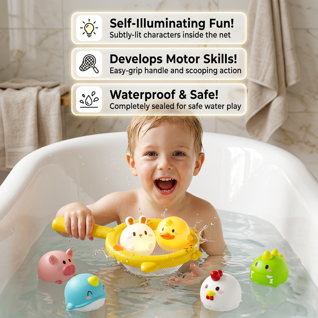 Self-Illuminating Bath Toy with Net