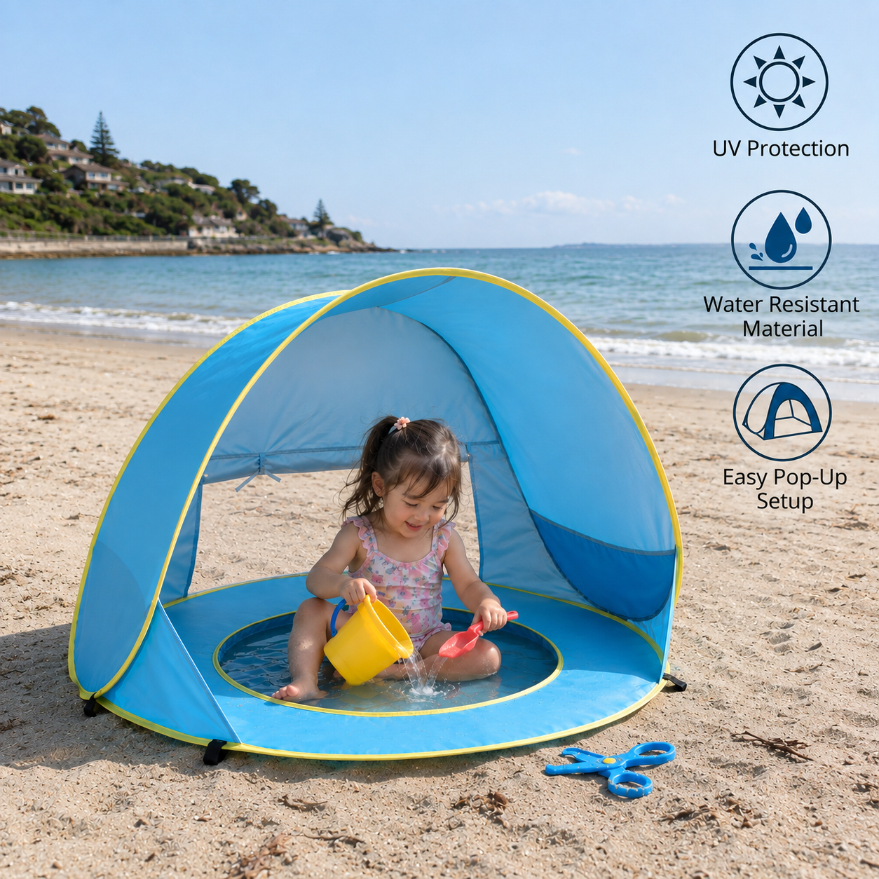 Pop-Up Baby Beach Tent with Built-In Pool & UV Protection – Portable Sun Shade for Kids