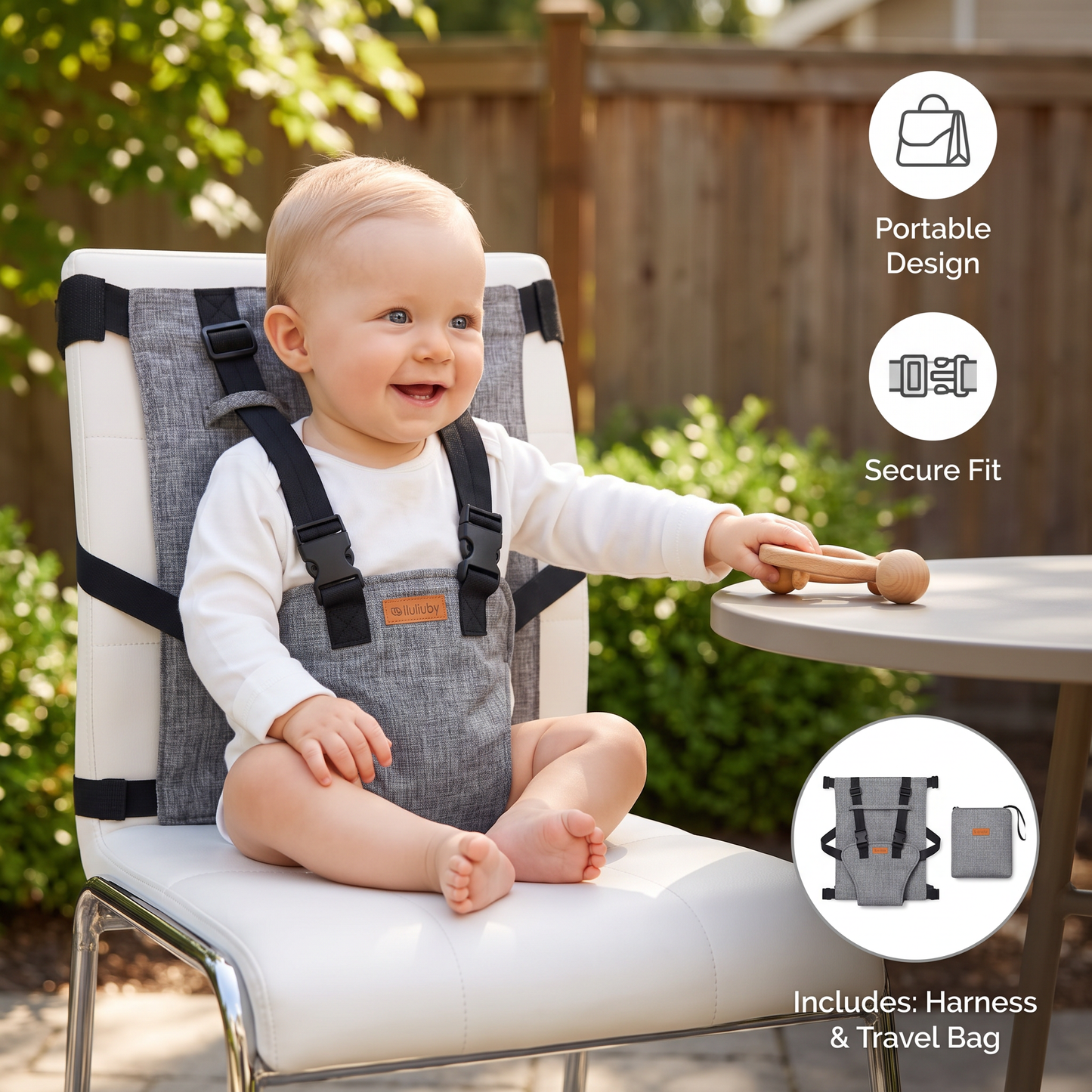 Portable baby seat travel harness