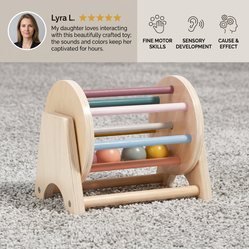 Montessori Wooden Carousel with Balls for Toddlers