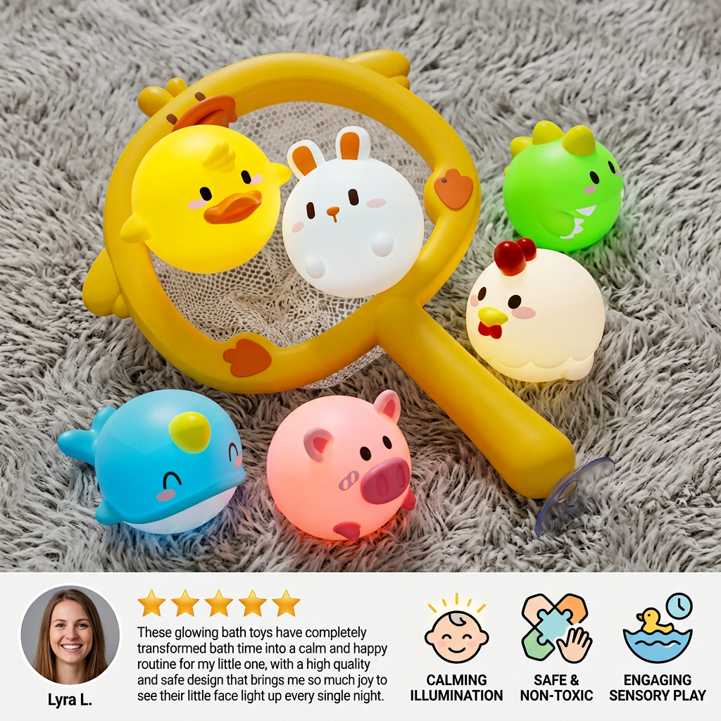 Self-Illuminating Bath Toy with Net