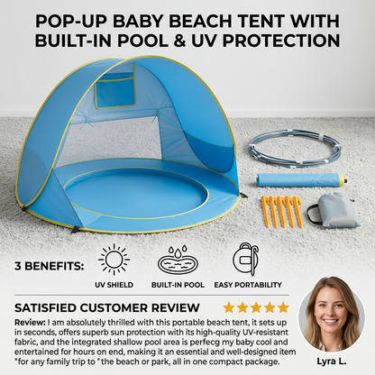 Pop-Up Baby Beach Tent with Built-In Pool & UV Protection – Portable Sun Shade for Kids