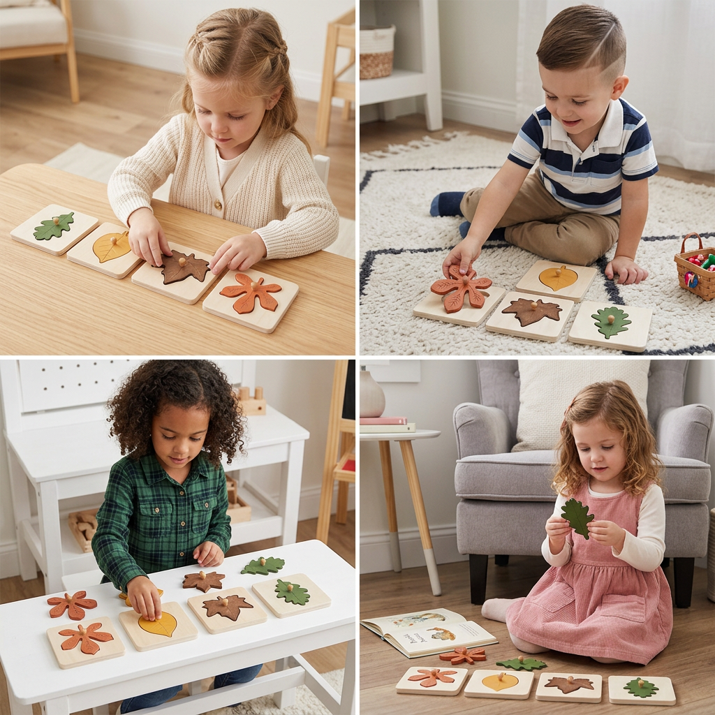 Montessori leaves puzzle made of wood