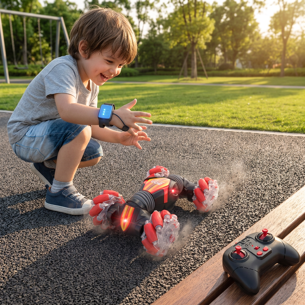 2-in-1 Hand-Controlled Stunt Car with Additional Remote Control