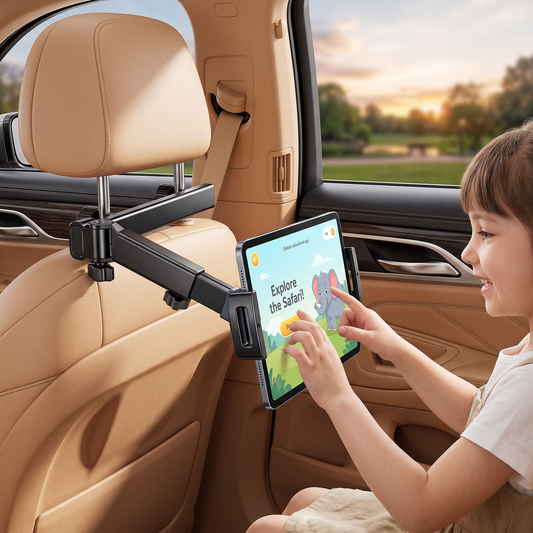 360° Rotating Car Headrest Tablet Holder – Back Seat Mount for Tablets