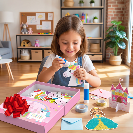 Kids Paper Crafts Box – 20 Easy DIY Arts & Crafts Projects for Ages 3–10 with Glue Stick, Tape & Envelopes