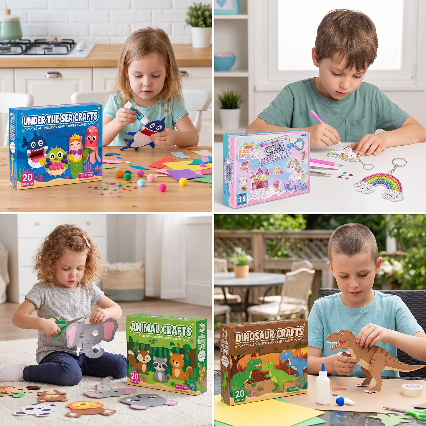 Kids Paper Crafts Box – 20 Easy DIY Arts & Crafts Projects for Ages 3–10 with Glue Stick, Tape & Envelopes