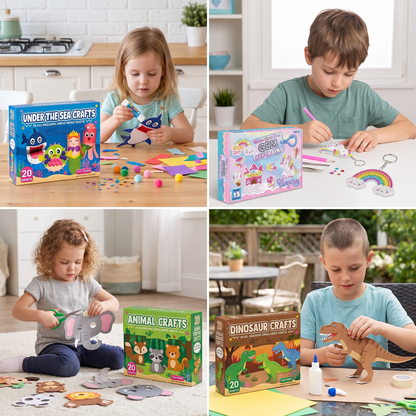 Kids Paper Crafts Box – 20 Easy DIY Arts & Crafts Projects for Ages 3–10 with Glue Stick, Tape & Envelopes